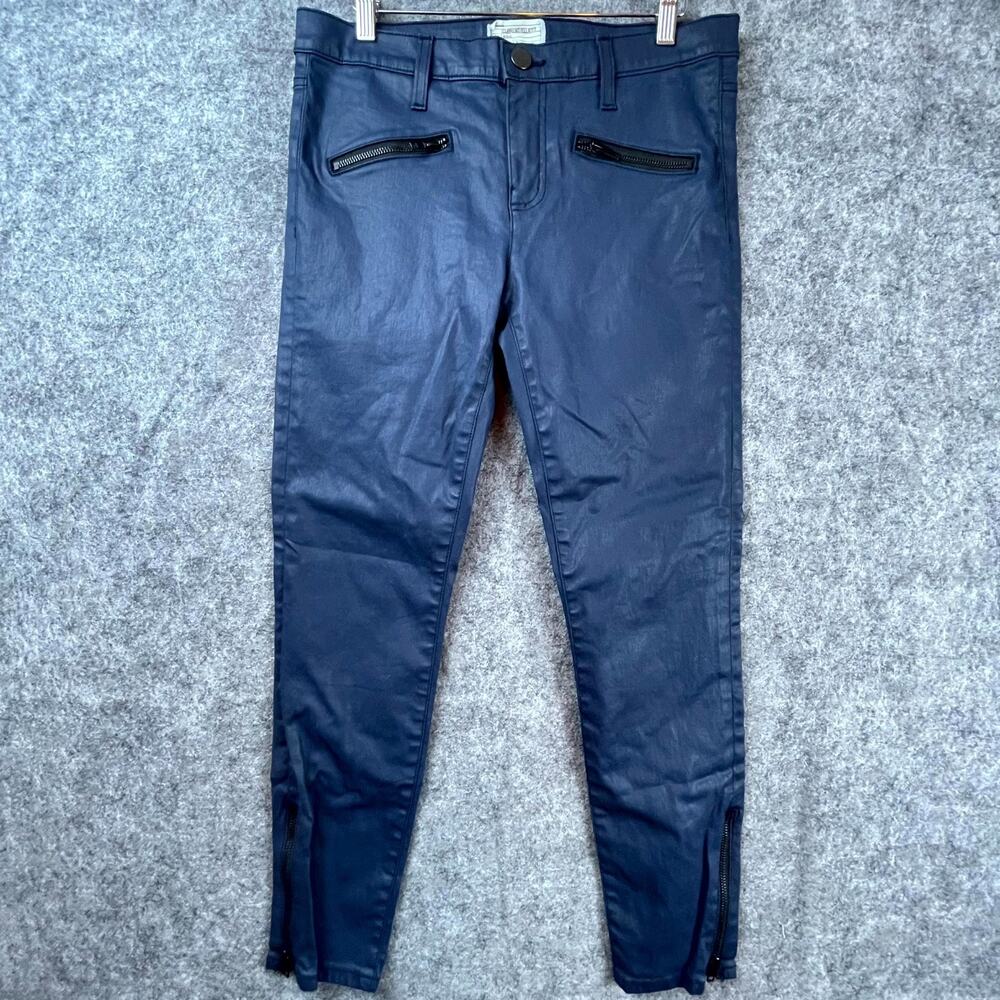 Current/Elliott Jeans Womens 30 The Soho Zip Stiletto Skinny Navy Coated Shiny